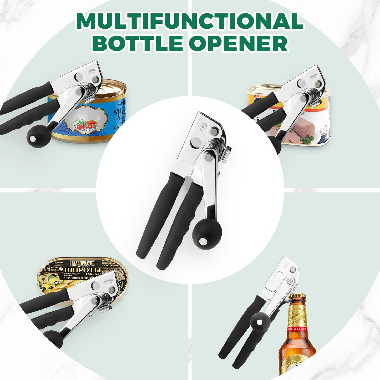 Roryimke Commercial Can Opener Manual Stainless Steel Heavy Duty Handheld Can Opener Extra-Long Handles Can Opener for Seniors for Big Cans