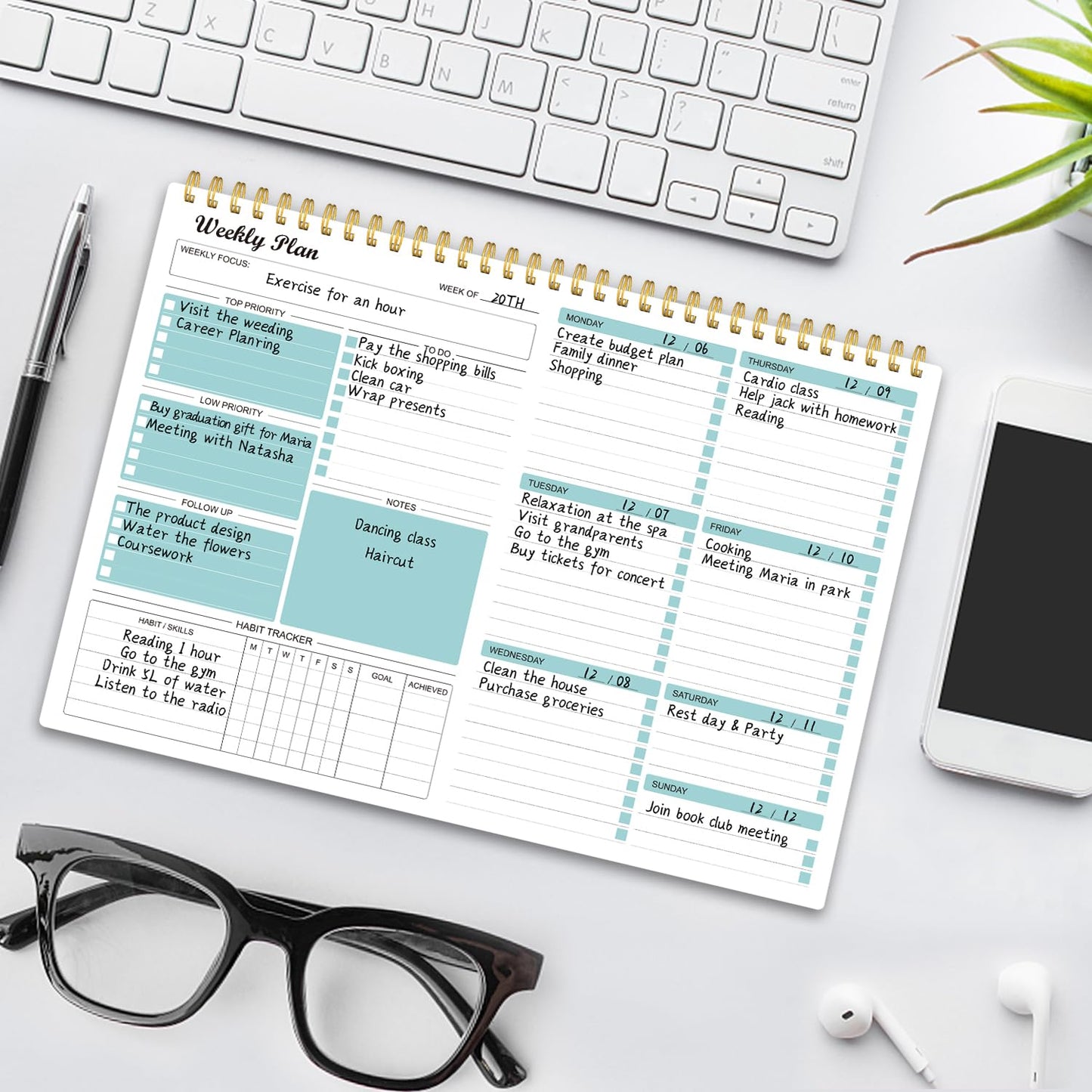 Weekly Planner Notepad Undated Weekly Goals Schedule Planner To Do List Notebook Planning Pad Calendars Organizers Habit Tracker Journal for Men & Women,52 sheets (8.5x12")