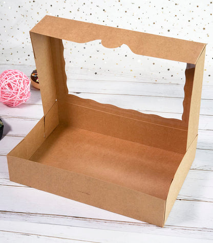Brown Pastry Bakery Box 14x10x3inch,Large Donuts,Muffins,Cookies Boxes with PVC Window - Auto-Pop up Paper Box Nature Cardboard Take Out Container,Pack of 15 (Brown, 15)