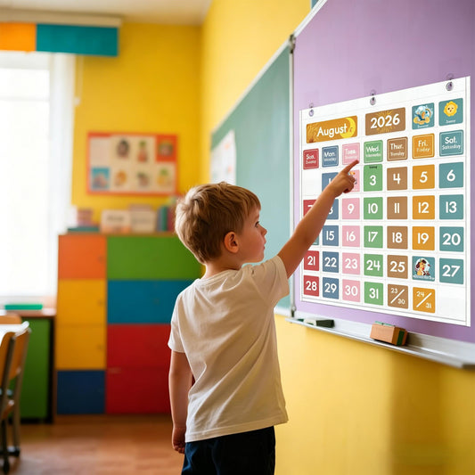 Yoink 46 Pockets Classroom Calendar Pocket Chart with 77 Cards, Daily Monthly Learning Calendar for Circle Time Weather Seasons, Preschool Kindergarten Homeschool Must Have, Teacher Supplies (White)