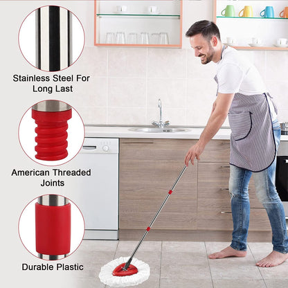Spin Mop Head Refill for Vileda/Ocedar EasyWring Spin Mop - Rotating Microfiber Triangle Replacement Pads Washable & Reusable fit All Floor - 3 Cloth 1 Mop Base 1 Handle