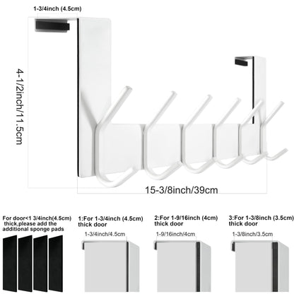 WEBI Over The Door Hook,Over Door Towel Rack,Door Hanger,Door Coat Hanger,Over The Door Coat Rack,Door Hooks for Hanging Clothes,Towels,Behind Back of Bathroom,White