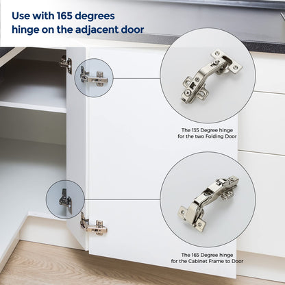 Ravinte 1 Pair 2 Pack Kitchen Cabinet Hinges, 135 Degree Kitchen Door Hinges Compatible with Lazy Susan Corner Cupboard，Full Overlay Face Frame Concealed Corner Cabinet Hardware