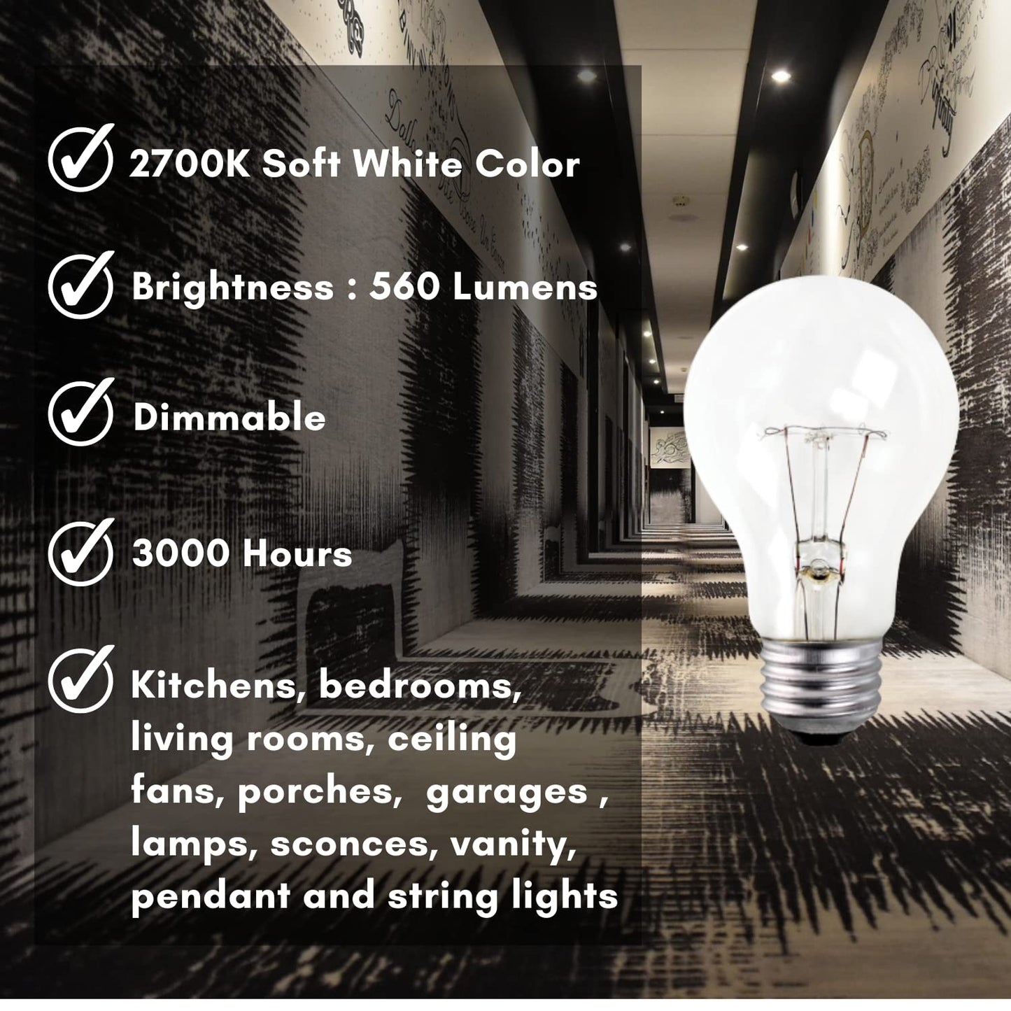 Xtricity A19 Clear Incandescent Rough Service Light Bulb, 60 Watt, 2700K Soft White, E26 Medium Base, 560 Lumens, 130V,12 Count (Pack of 1)