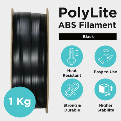 Polymaker ABS Filament 1.75mm Black, ABS 3D Printer Filament 1.75mm Heat Resistant 1kg - PolyLite ABS 3D Printing Filament 1.75mm, Strong & Durable, Dimensional Accuracy +/- 0.03mm