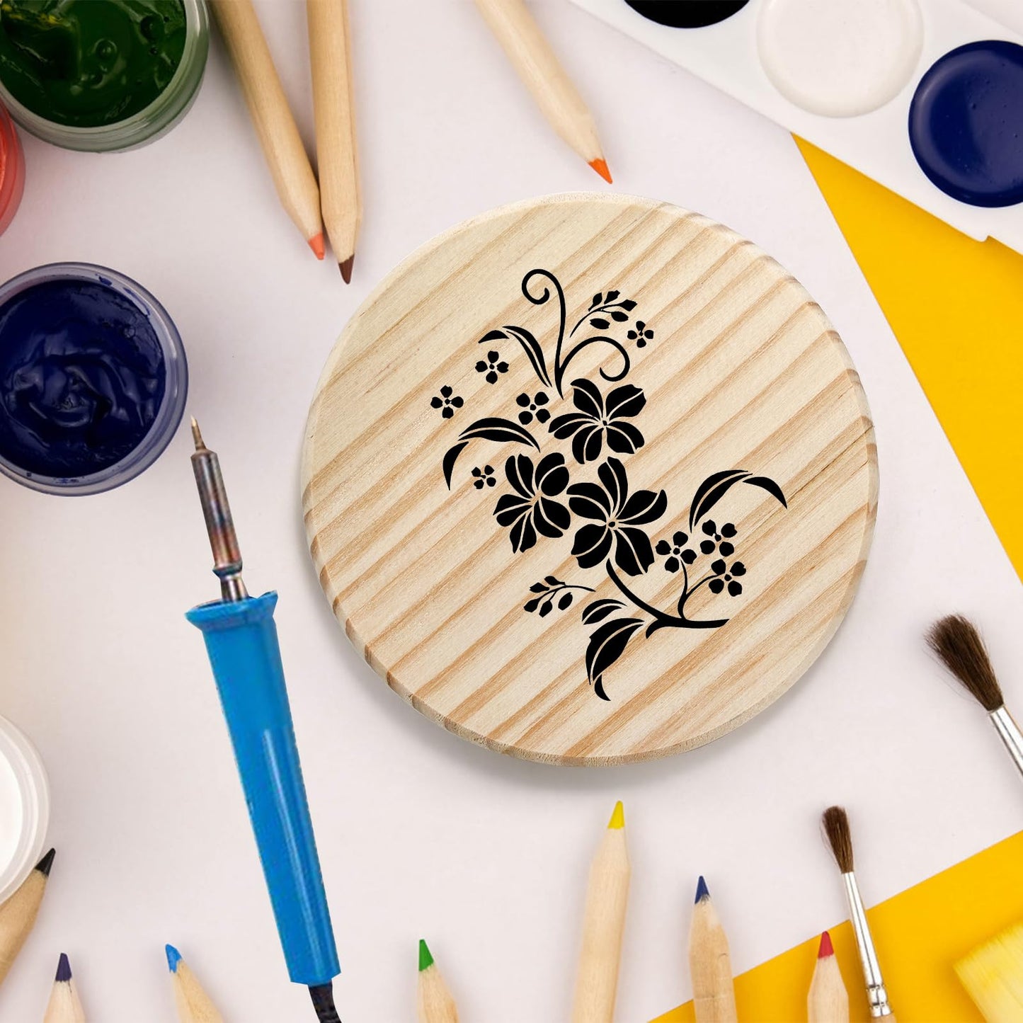 Dicunoy 24 PCS Unfinished Wood Coasters, 4 inch Round Thick Wooden Blank Coasters for Crafts with 96PCS Foam Knots for DIY Mosaic, Coaster, Laser Cutting Engraving, Painted, Pyrography, Arts