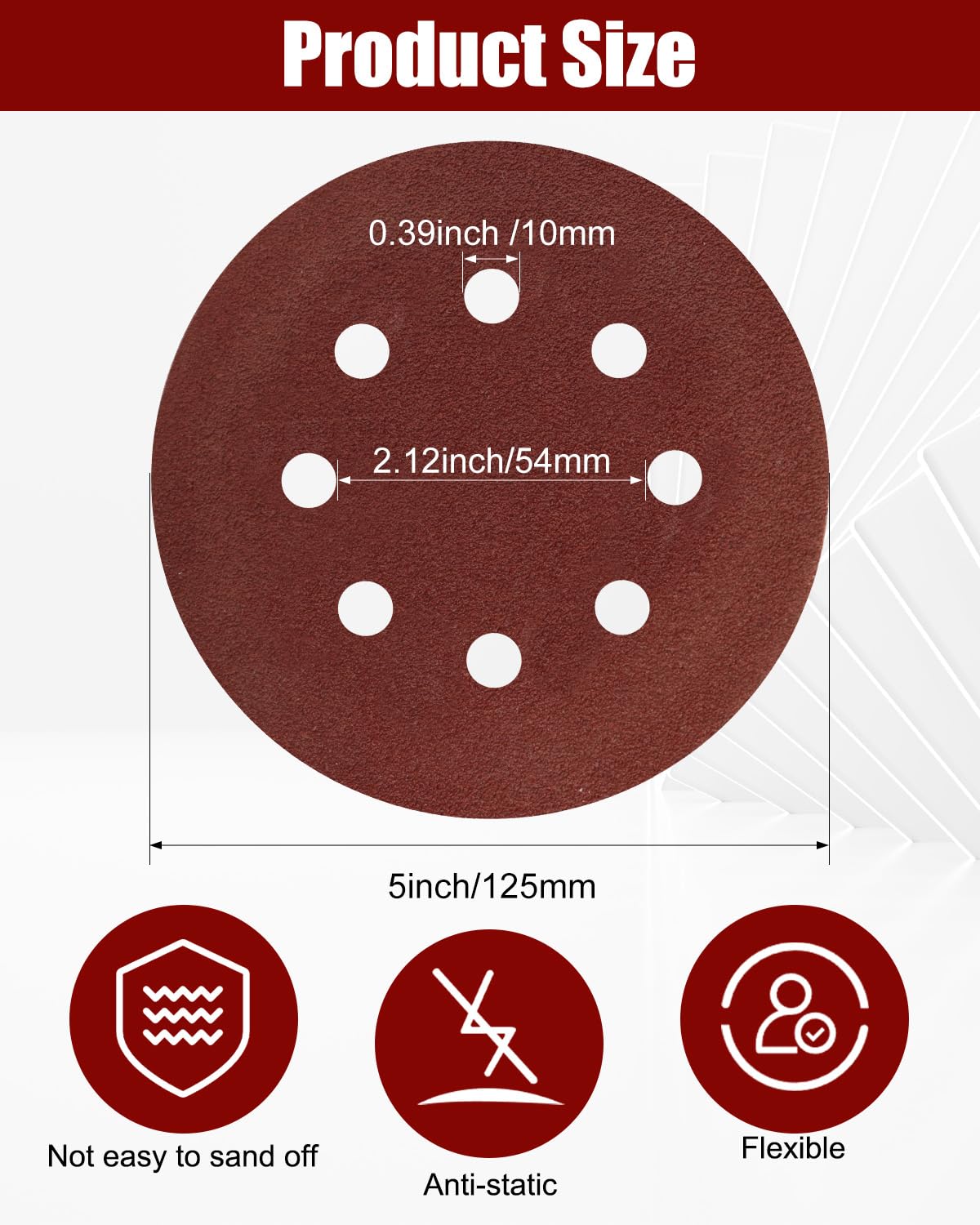 Mixiflor 200 Pcs 5 Inch Sanding Discs with 8 Holes Hook and Loop, 40/60/80/120/240/400/600/1000/1500/2000 Assorted Grits Round Sandingpaper, Red Sand Paper for Random Orbital Sander