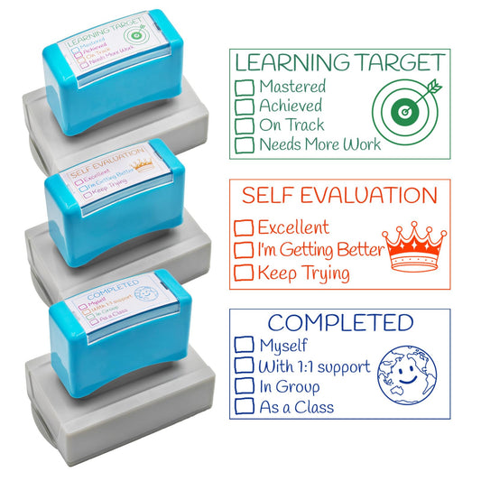 3 Teacher Stamps Self Inking, Pre-Inked Teacher Stamp for Grading, Educator Completed with Support Teacher Stamps Set, for Teacher Gifts Supplies School Essentials Office Stationery Must Haves Stamps