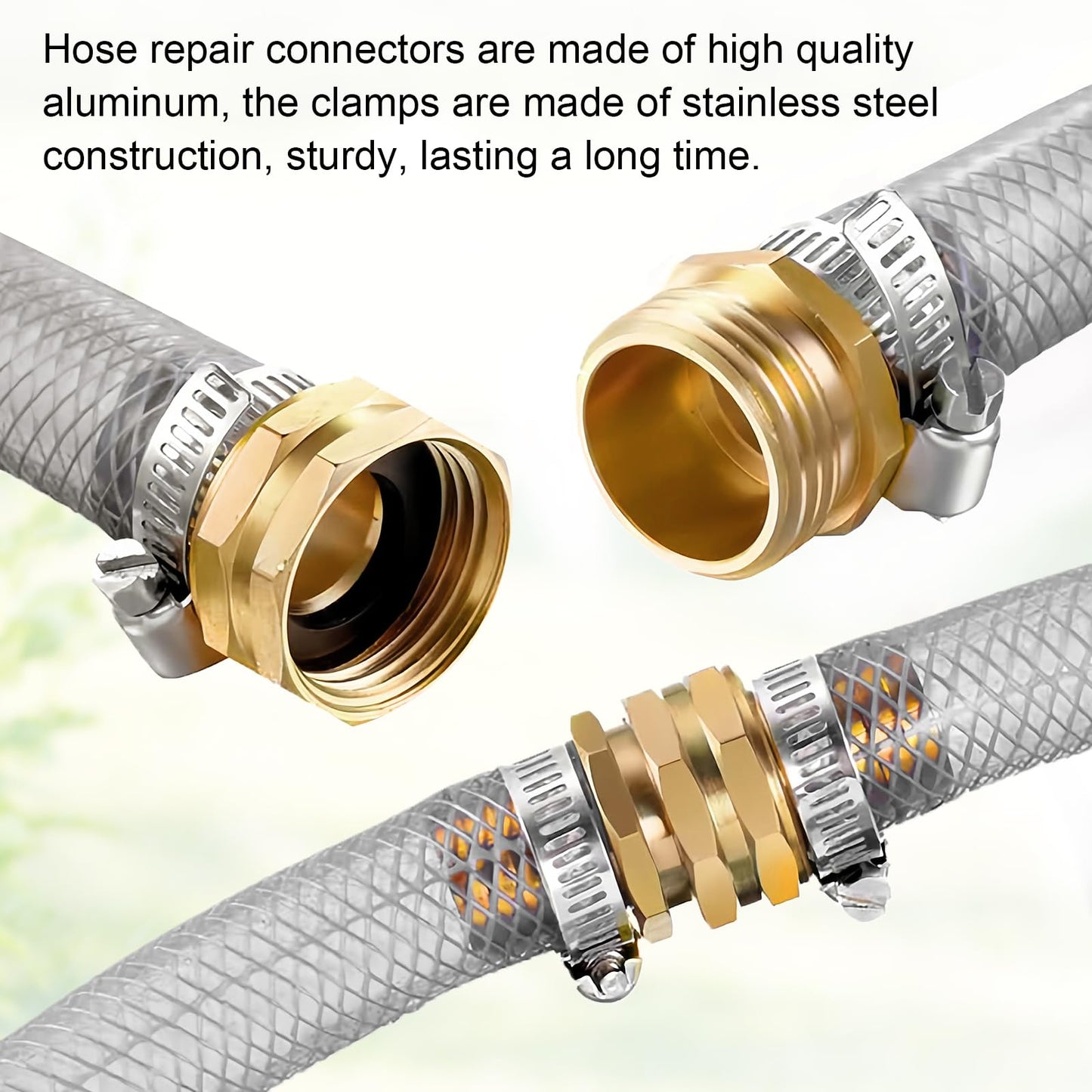 SaferCCTV Garden Hose Connector with Clamps, Garden Hose Repair Kit Male/Female Hose Fittings Set, for 3/4" and 5/8" Aluminum Garden Hose Fittings, 6Set