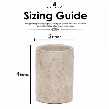 Radicaln Marble Pen Holder 4" Travertine Handmade Desk Organizer, Pencil & Pen Stand for Office, Home, Makeup Accessories, Premium Marble Stationery Holder