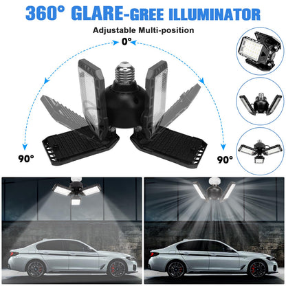 Aoretic LED Garage Lights Bulb-2 Pack Led Shop Light with 3 Deformable Panels, Basement Barn Light Garage Ceiling Lights, E26/E27 for Garage, Warehouse, Shop, Basement