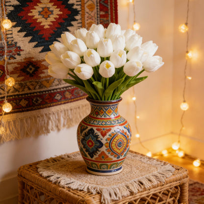 HoveBeaty Artificial Tulips Bridal Wedding Festival Decor Bouquet Real Touch PU Flower Bouquet Pack of 20 (White)