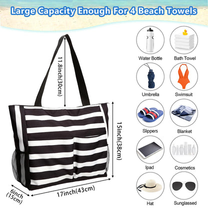 TAHAVICE Extra Large Beach Tote Bag for Women, Water-resistant Tote Bag with Zipper Multi-function Pockets Reusable Shopping Shoulder Bag,Sandproof Swim Pool Bag,travel vacation essentials