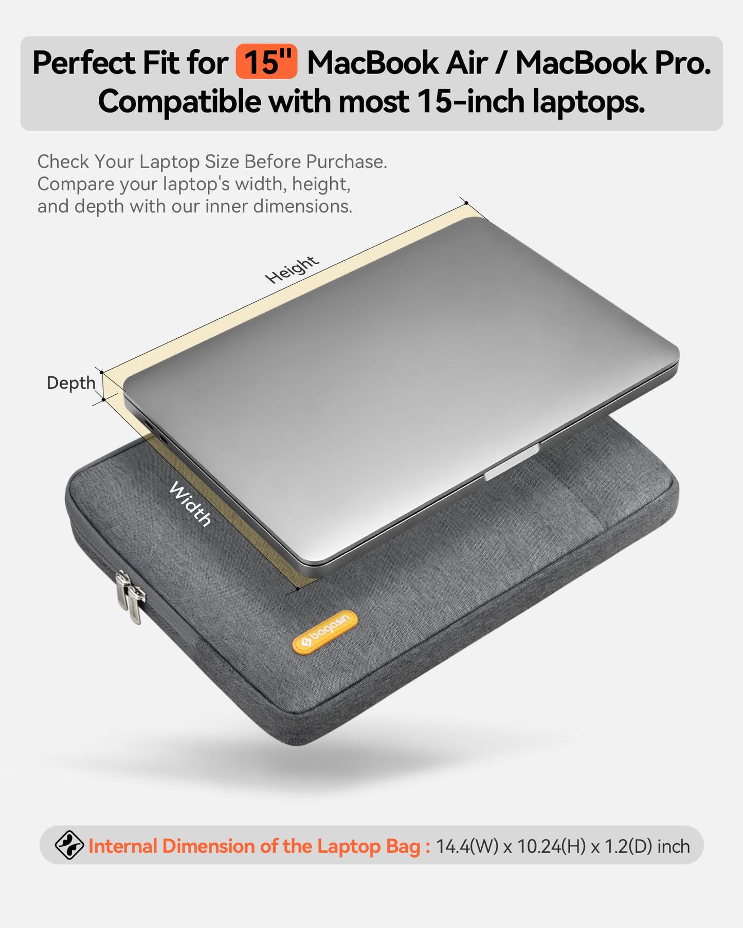 bagasin Laptop Sleeve Case, 15 15.6 16 inch Laptop Sleeve with Accessory Pocket, Water & Dirt Resistant with Corner and Edge Protection, Laptop Bag Compatible with MacBook, HP, Dell, Lenovo, Asus