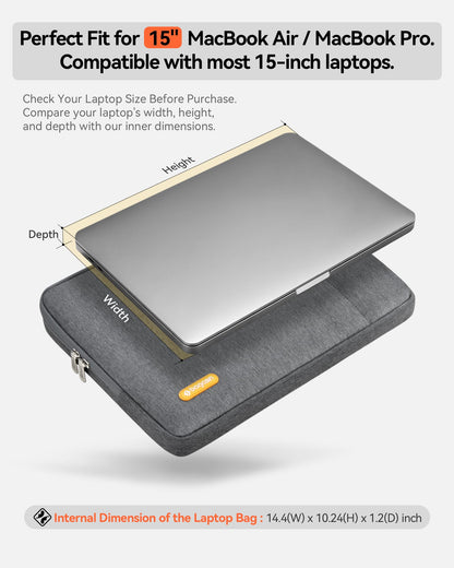 bagasin Laptop Sleeve Case, 15 15.6 16 inch Laptop Sleeve with Accessory Pocket, Water & Dirt Resistant with Corner and Edge Protection, Laptop Bag Compatible with MacBook, HP, Dell, Lenovo, Asus