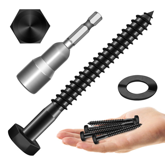 (20Sets) 1/4" x 3" Hex Head Lag Bolts, Heavy Duty Lag Screws with Washers, 304 Stainless Steel Bolts 18-8, Lag Screws Wood Screws, Partial Thread Black Oxide, 1/4 Bolt by Mywish