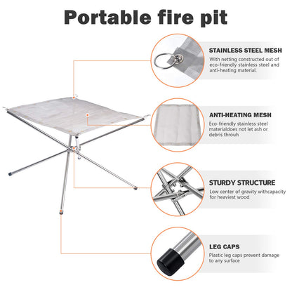 Portable Outdoor Fire Pit 22 Inch Upgrade Foldable Stainless Steel Mesh Fire Pit Wood Burning, Collapsible Fireplace Space Saving Perfect for Camping, Backyard, Patio, Garden (Carrying Bag Included)
