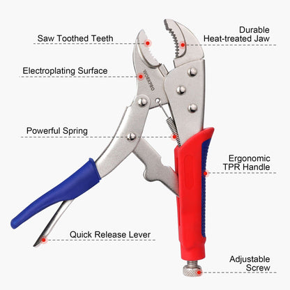WORKPRO 3-Piece Locking Pliers Set, 10-inch Curved Jaw, 7-inch Curved Jaw and 6-1/2-inch Straight Jaw