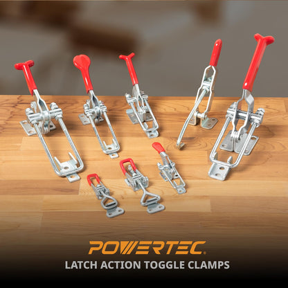 POWERTEC 20341 Heavy Duty Adjustable Latch-Action U Bolt Self-Lock Toggle Clamp 431-700 lbs Holding Capacity, 2PK, Red