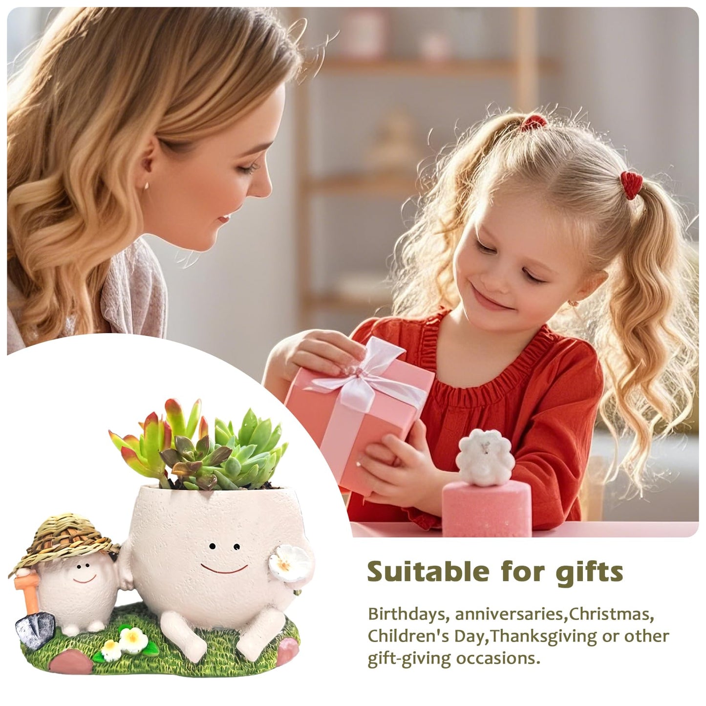 Domigard Swing Face Planter Pot,Cute Resin Flower Head Planters for Indoor Outdoor Plants,Unique Face and Sit Chair Design for String of Pearls,Ideals Gift for Mother's Day,Christmas(Lawn)