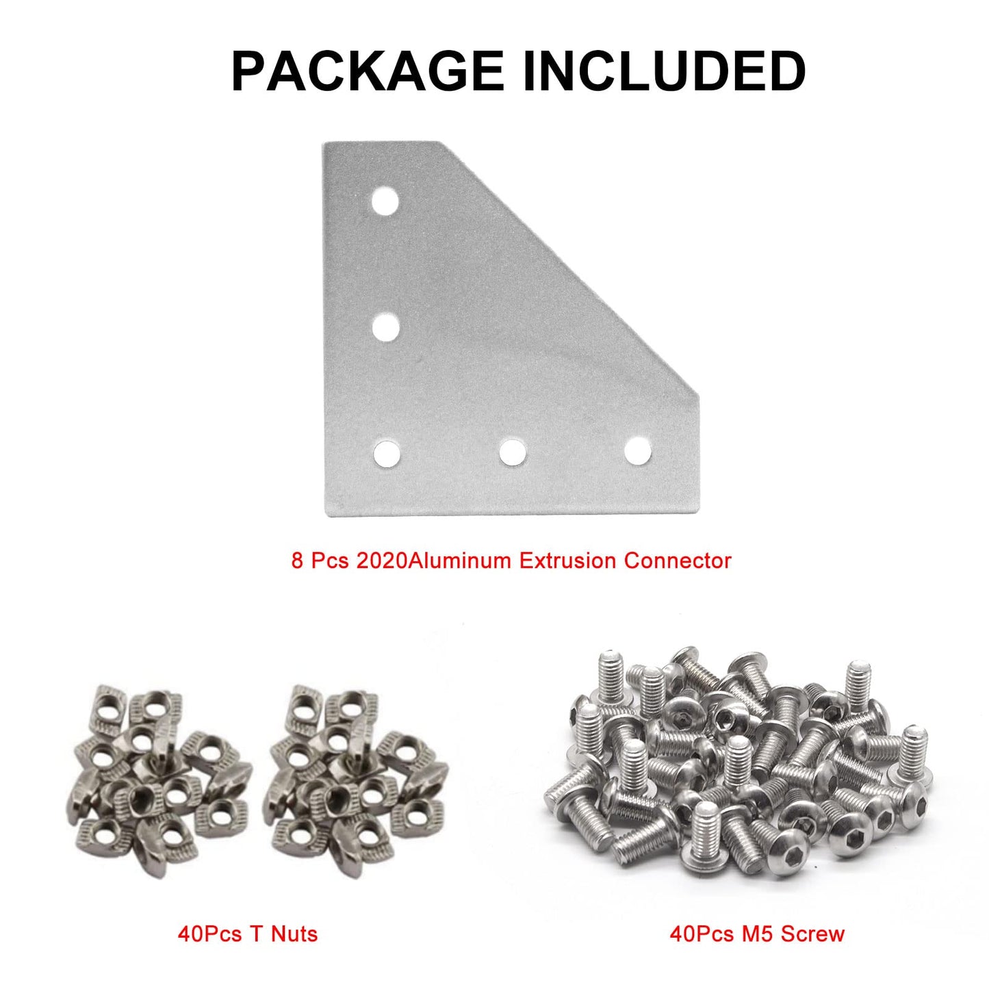 2020 Aluminum Extrusion Connector Bracket Set Included 8PCS Joint Plates,40Pcs M5 L-Slot Nuts and 40Pcs M5x8mm Hex Socket Cap Screw for 2020 Series Aluminum Profile 3D Printer Frame Silver