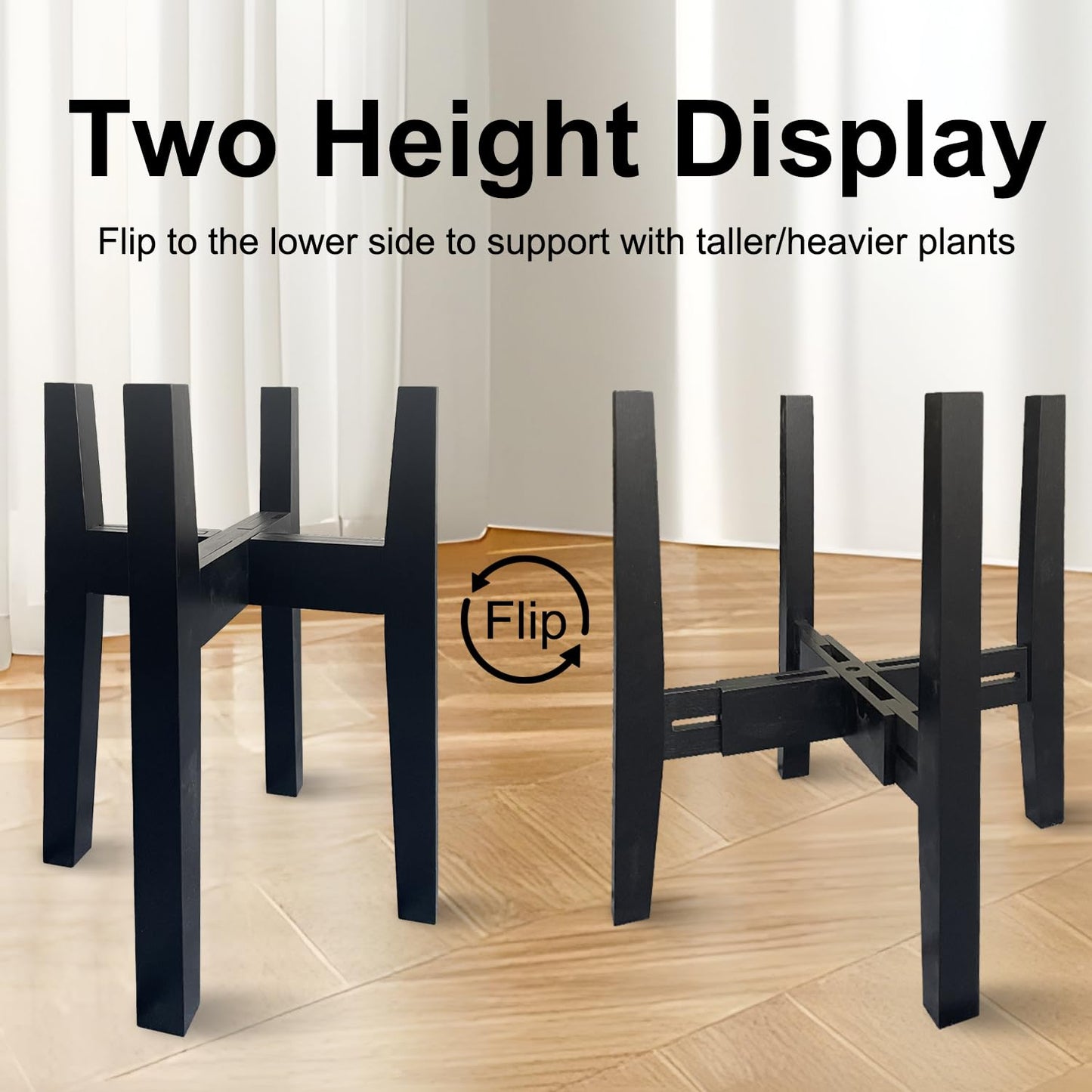 Adjustable Plant Stand Indoor Bamboo Mid Century Modern Plants Stand Corner Plants Flower Holders Single Floor Plant Stands- 8.2-11.8 in (Pot & Plant Not Included) (Black, 8.2-11.8in)