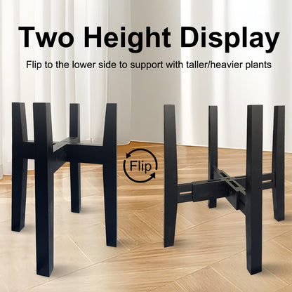 Adjustable Plant Stand Indoor Bamboo Mid Century Modern Plants Stand Corner Plants Flower Holders Single Floor Plant Stands- 8.2-11.8 in (Pot & Plant Not Included) (Black, 8.2-11.8in)