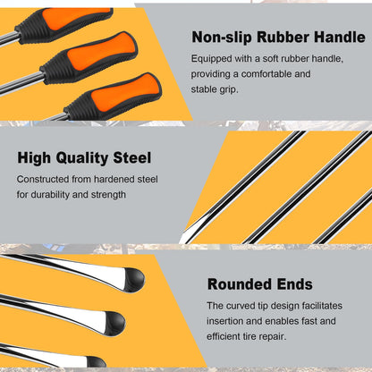 YINGJEE 14.5Inch Tire Spoons Motorcycle Dirt Bike, Tire Changing Tools Iron Set Lawn Tractor Bicycle, Tire Spoon Lever Tire Removal Tool Changer Kit with Valve Tool Valve Cores(Orange)