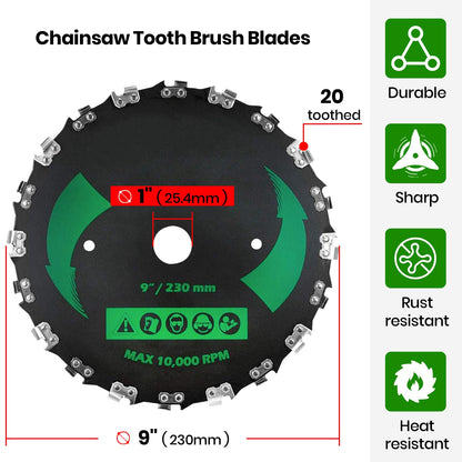 CALPALMY (2-Set) 9" x 20T Chainsaw Tooth Brush Blades Tool Kit, – 2 Blades, 3 Assorted Round Files and 4 Washers | for Cutter, Trimmer, Weed Eater | Made from Carbon Steel, Cuts Like Butter