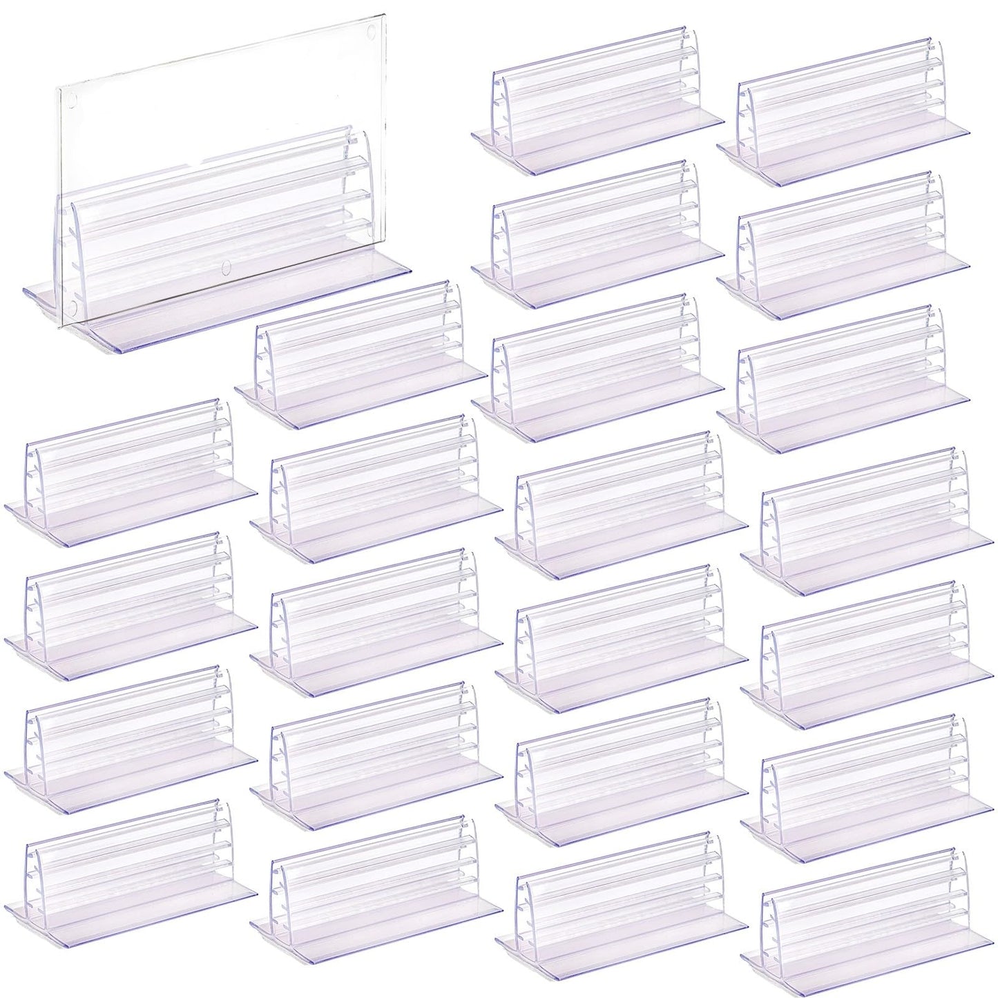 SOUJOY 50 Pack Self Adhesive Sneeze Guard Holder, 3'' x 1.6'' Acrylic Panels Holder Clip, Glass Sign Holder Stand, Desk Dividers Privacy for 0.1 to 5mm Thick