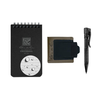 Rite in the Rain All-Weather Monsoon Adhesive Pen and Card Holder Kit, Black 3” x 5” Top-Spiral Notebook, and All-Weather Black Bolt-Action Pen (No. PH2-KIT)