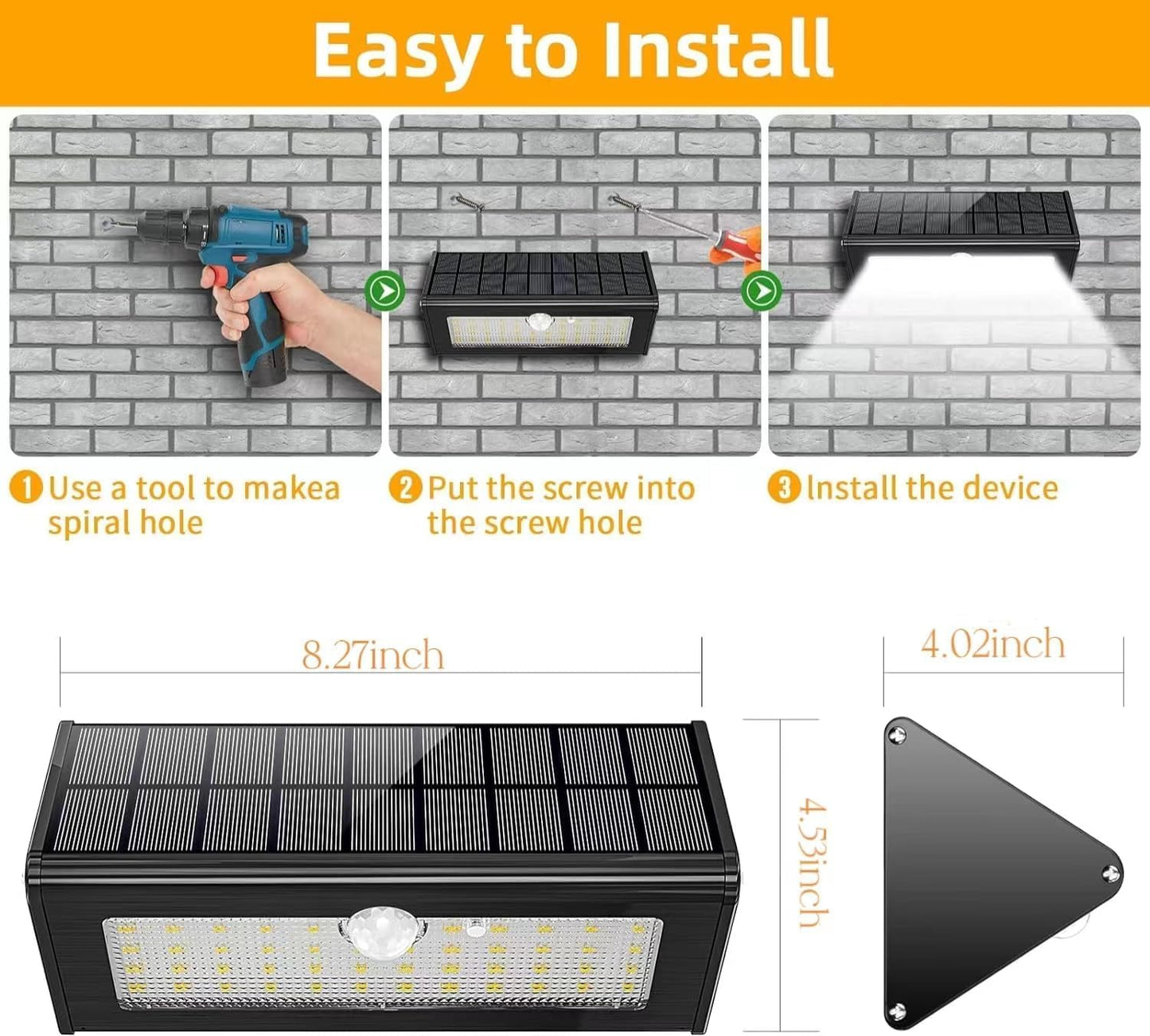 Solar Outdoor Lights - 48 LED Motion Sensor Lights Outdoor, IP65 Waterproof Led Security Lights Bright Solar Wireless Flood Wall Lights with 3 Optional Modes for Outside Fence Wall Yard