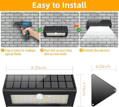 Solar Outdoor Lights - 48 LED Motion Sensor Lights Outdoor, IP65 Waterproof Led Security Lights Bright Solar Wireless Flood Wall Lights with 3 Optional Modes for Outside Fence Wall Yard