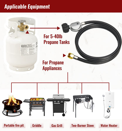 CALPOSE 6 Feet Propane Hose with Regulator, Universal Gas Grill Regulator and Hose for Blackstone 28''/36'' Griddle, Weber Grill, Propane fire pit and More, 3/8" Female Flare for Most LP Gas Grills