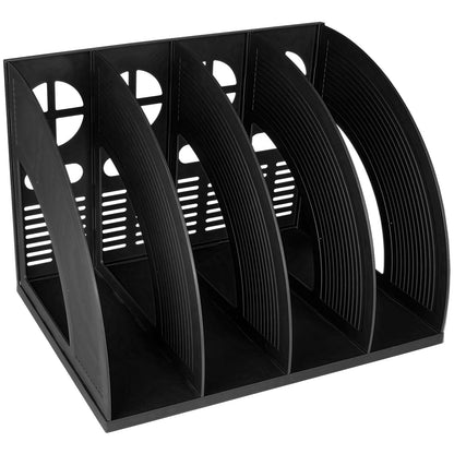 SAYEEC Sturdy Desktop 4 Compartment Black Magazine Holder Plastic Desk File Folder Office Organizer File Dividers Document Cabinet Rack Storage Box