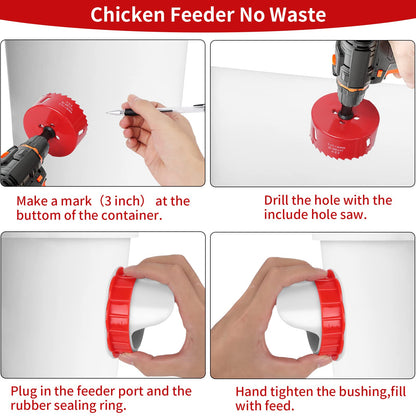 DIY Chicken Feeders, No Waste Automatic Poultry Feeder 8 Ports 1 Hole Saw Gravity Chick Feeders Rodent Proof Rain Proof Port for Buckets Barrels Bins Troughs (8 pcs)