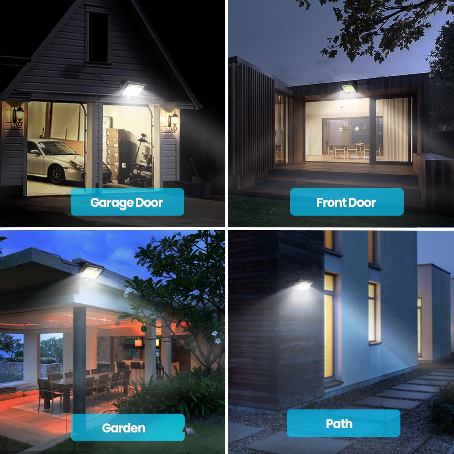 Solar Lights Outdoor Waterproof 2 Packs Motion Sensor Outdoor Lights with 3 Lighting Mode LED Solar Flood Lights Solar Motion Light Security Lights Wall Lights with Cable for Garden Yard Garage