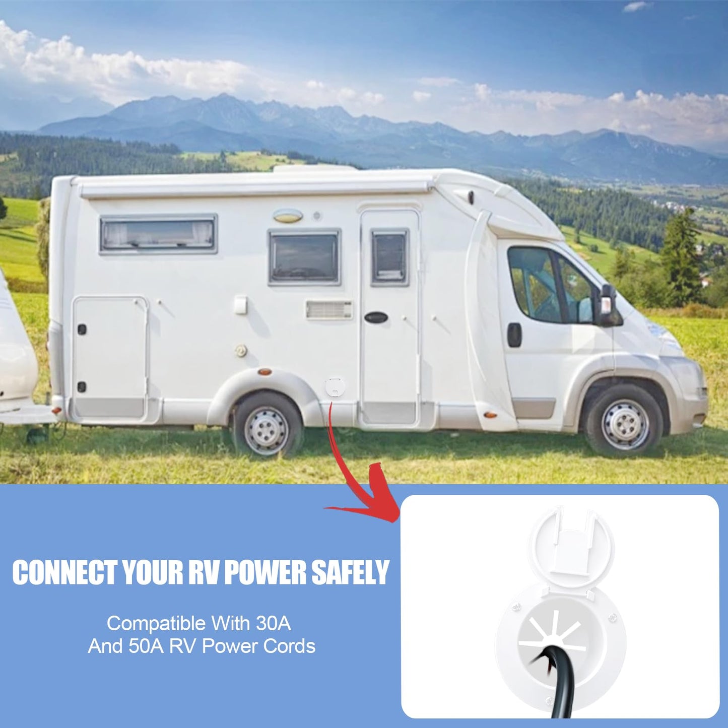 RV Cable Hatch - 2 Packs, 5" Round Electrical Cable Hatch for 30 and 50 Amp Cords, White RV Camper Trailer Power Cord Hatch Electrical Access Door