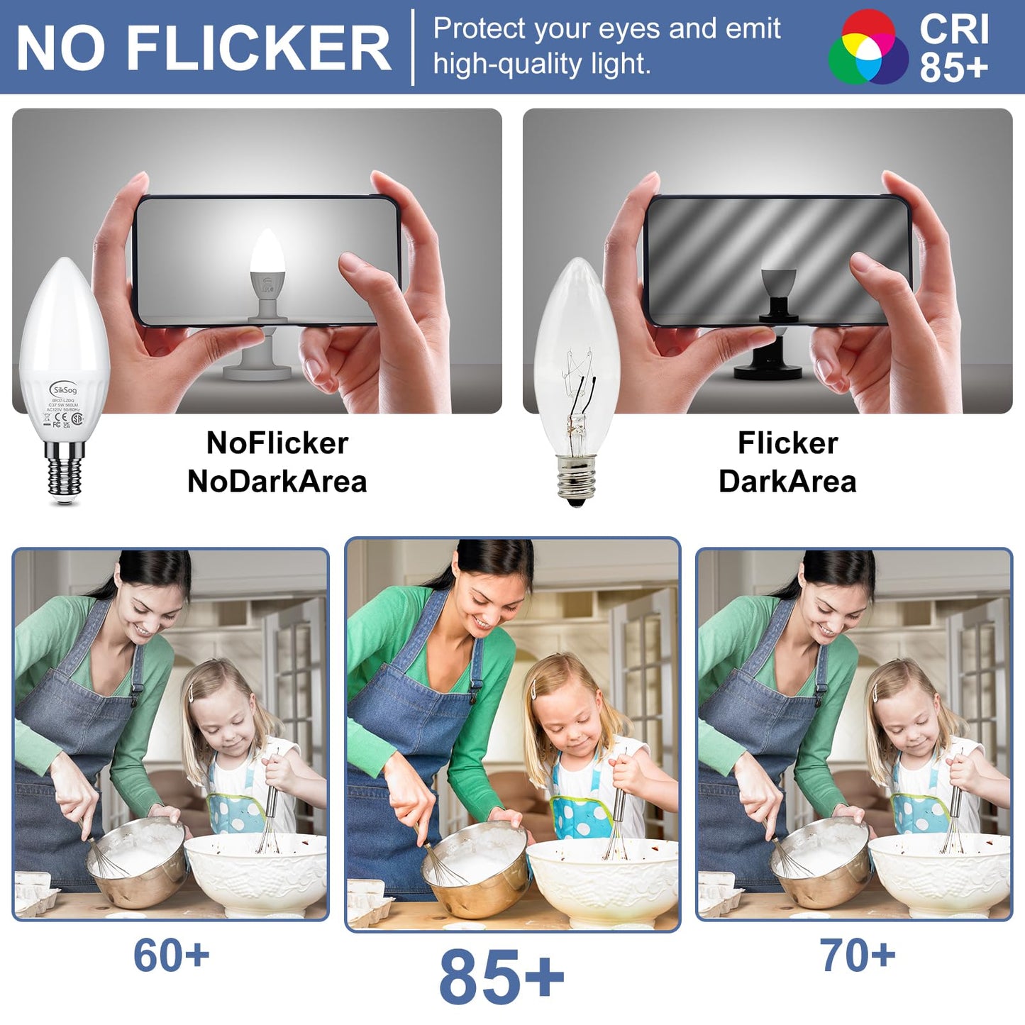 E12 LED Chandelier Light Bulbs 50 Watt Equivalent, Daylight 5000K Candelabra Bulb 560LM, Candle Bulb Small Base Ceiling Fan Bulb B11 Type for Chandelier, Non-Dimmable (12 Pack)