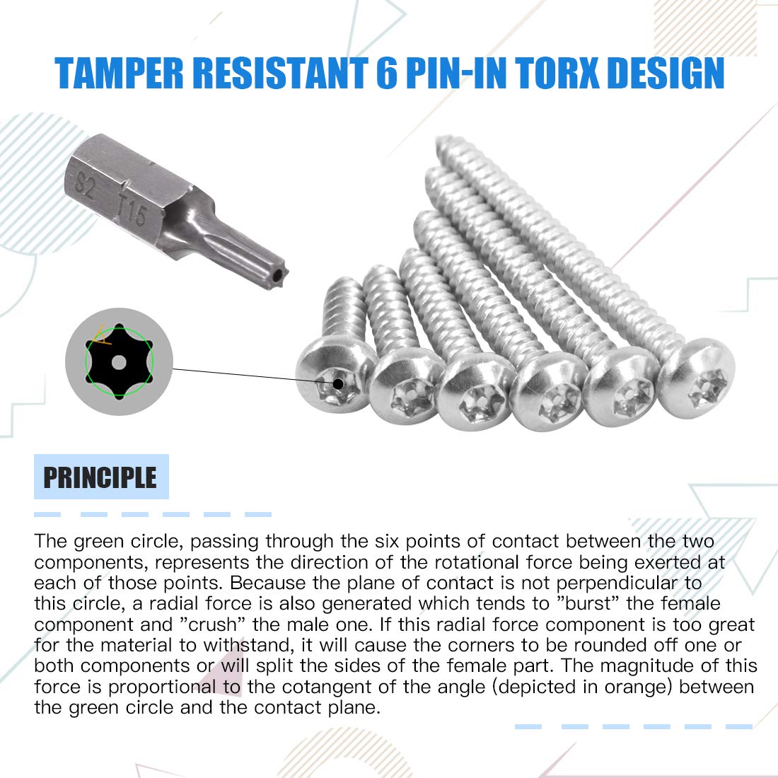 Glarks 211Pcs #8 x 1/2'' / 5/8'' / 3/4'' / 1" / 1-1/4'' / 1-1/2'' Button Head Torx Security Sheet Metal Screws Assortment Set, 6 Size Stainless Steel Tamper Resistant Screws with T20 Bit