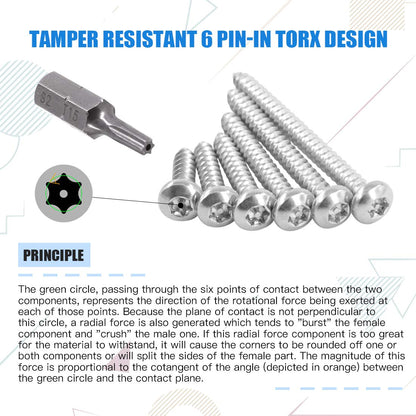 Glarks 211Pcs #8 x 1/2'' / 5/8'' / 3/4'' / 1" / 1-1/4'' / 1-1/2'' Button Head Torx Security Sheet Metal Screws Assortment Set, 6 Size Stainless Steel Tamper Resistant Screws with T20 Bit