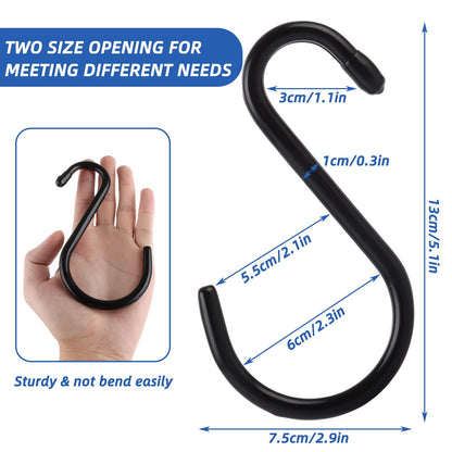 Acrux7 24 Pack 6 Inch S Hooks, Heavy Duty Large S Hook, Black Vinyl Coated Non Slip Metal Large S-Hooks for Hanging Plants, Pots, Garden, Garage, Jeans Hangers