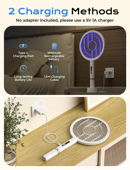 YISSVIC Bug Zapper Racket 4000 Volt Electric Fly Swatter Fly Zapper Indoor Outdoor Dual Modes with Attractant Light Rechargeable