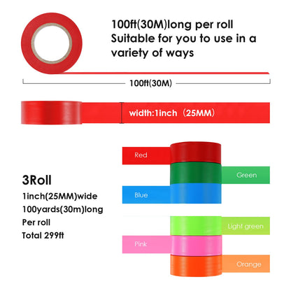 6 Pack Flagging Tape,Non-Adhesive Marking Tape Surveyors Tape Neon Non-Adhesive Tape Survey for Boundaries and Hazardous Areas,Trail Marking (6 Colors)