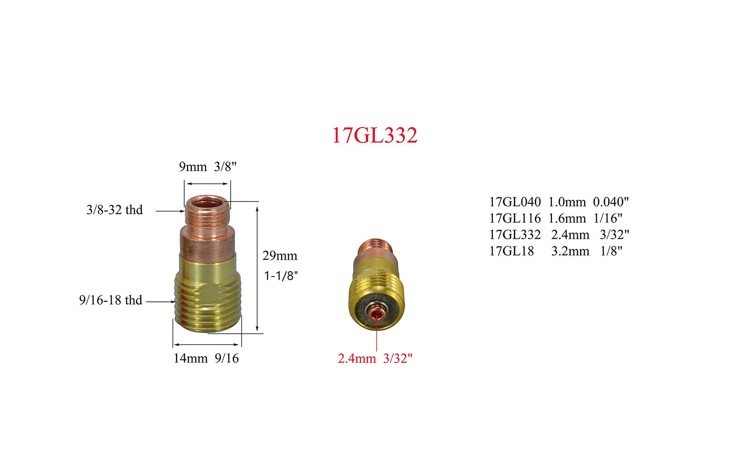 RIVERWELD TIG Stubby Gas Lens Collet Bodies 17GL332 10N24S 2.4mm Assort Kit for QQ300 PTA DB SR WP 17 18 26 TIG Welding Torch 10pcs