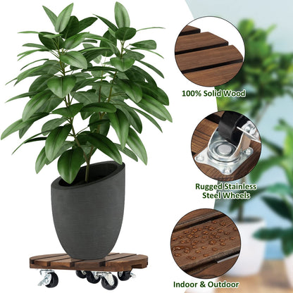 Yangbaga 2pack Plant Caddy 11??Wood Duty Round Plant Roller with 2 360° Lockable Caster Wheels,Indoor Outdoor on Roller Patio/Flower Pot/Succulent Pots