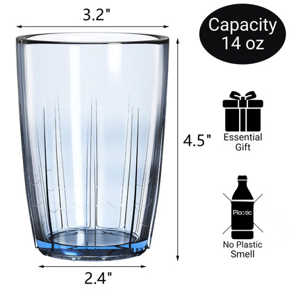 ZEAYEA Set of 6 Acrylic Drinking Cups, 14 oz Unbreakable Water Tumbler, Reusable Plastic Drinking Glasses, Stackable Beverage Tumbler for Juice, Lemonade, Ice Coffee, BPA-free, Dishwasher Safe
