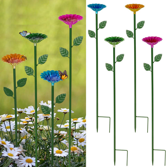 Retyion 4 Pack Bee Watering Station, Bee Bath for Garden Metal Bees Water Feeder with Flower Design, Colorful Butterfly Feeder Bowl for Outdoor Garden Yard Decor (Red,Green,Blue,Yellow)