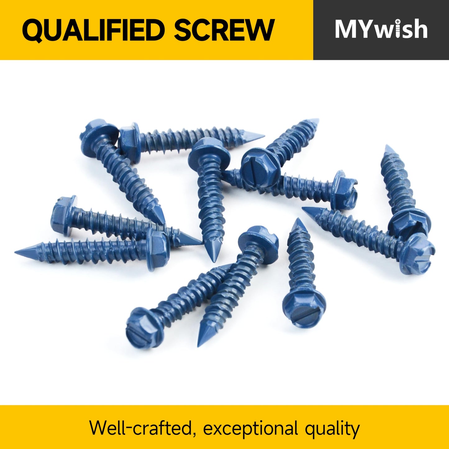 Mywish 100Pcs 1/4 x 1-1/4" Concrete Screws, Slotted Hex Washer Head Masonry Screws Anchor Kit with 3/16 Drill Bit, Stucco Screws, Self Tapping Screws for Anchoring to Masonry, Block or Brick Stucco