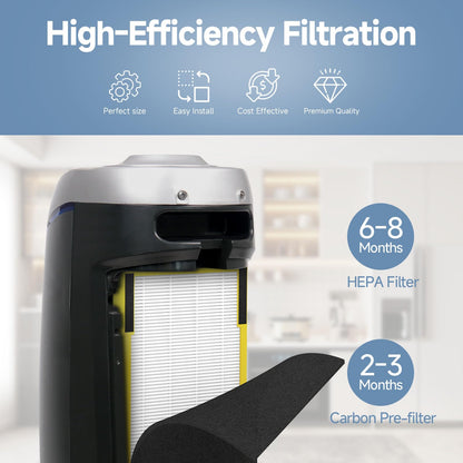SAKEGDY FLT4825 HEPA Filter B Compatible with Air Purifier models AC4825 AC4300 AC4800 AC4900 AC4850, 2 True HEPA Filters + 6 Activated Carbon Pre-filters